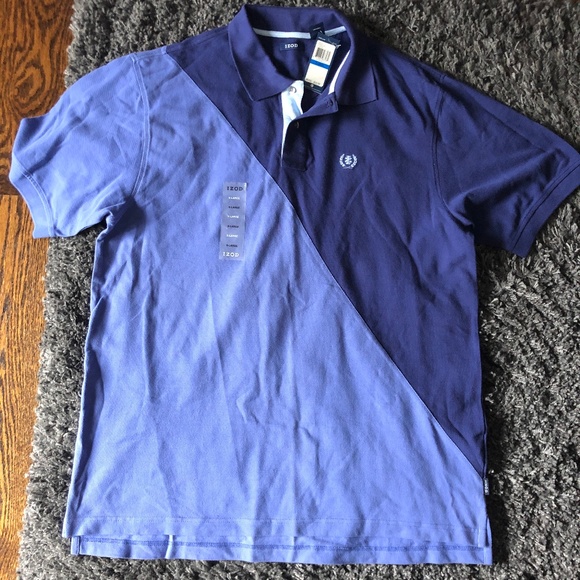 NWT Mens IZOD Polo, XL Blue Shades Split Diagonally - Picture 2 of 3